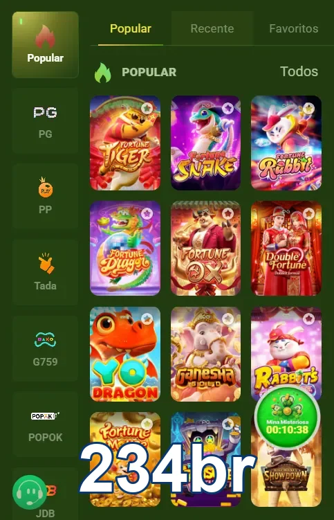 Interface intuitiva exibindo slots populares